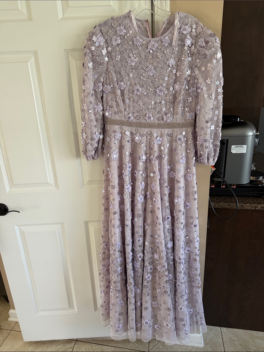 Mac Duggal Lavender Floral Embroidered Gown